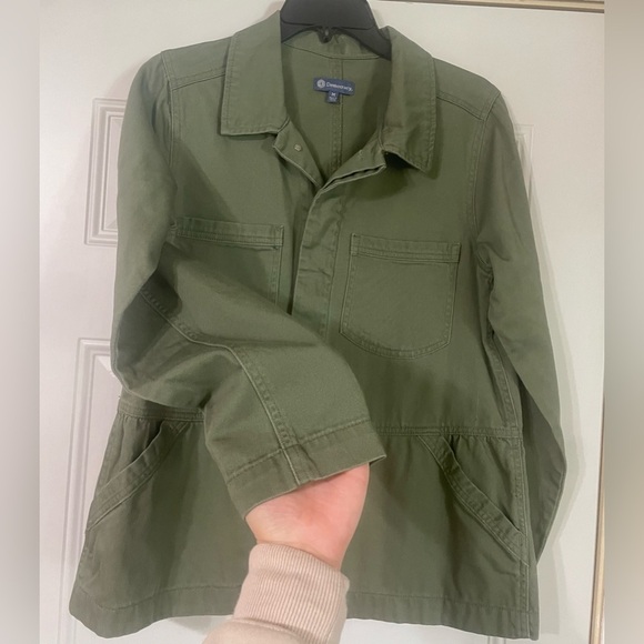 Democracy Utility Jacket Olive Green Army Green Size Medium Pockets 100% Cotton - Picture 8 of 9